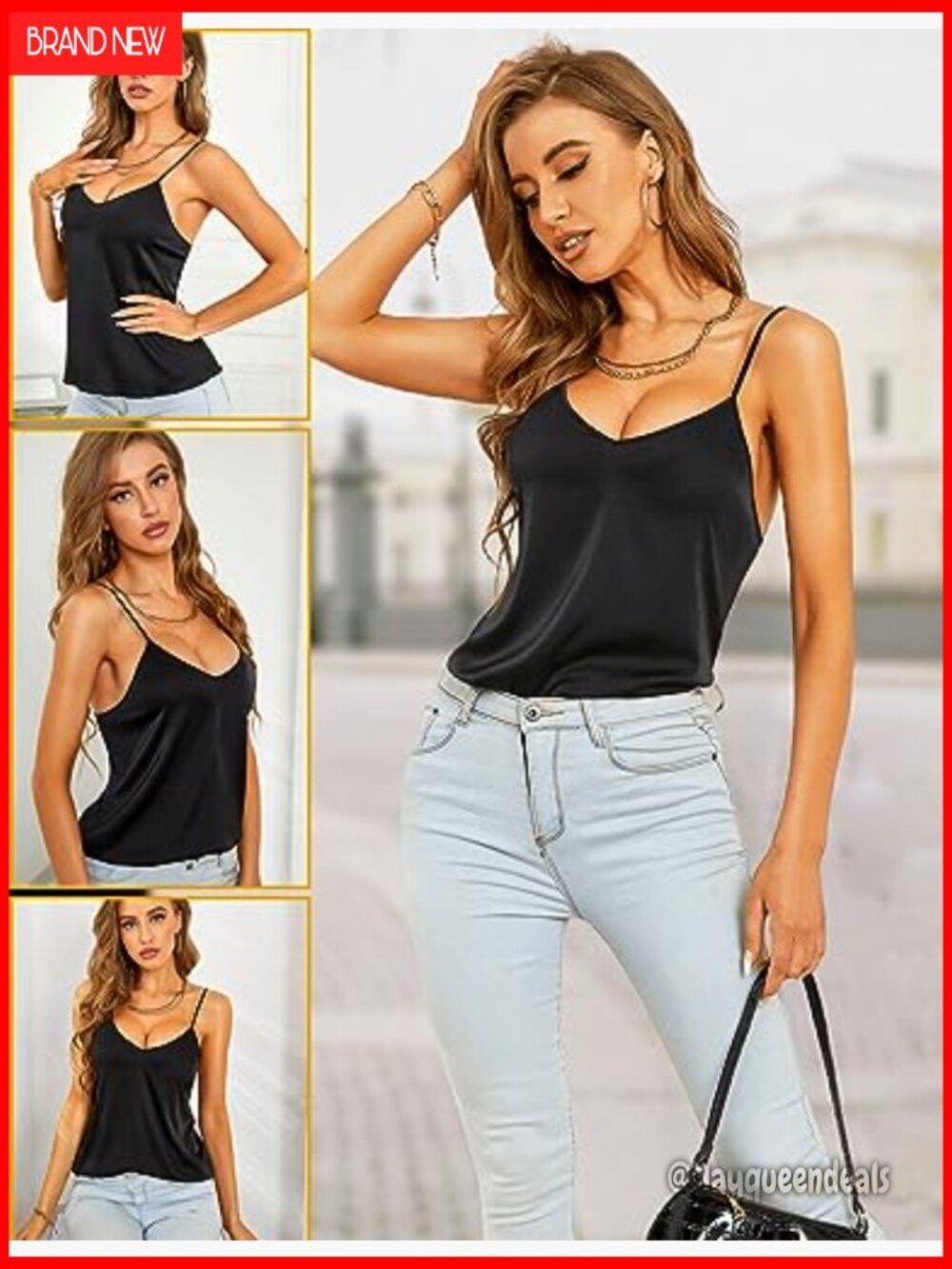 Satin V-Neck Camisole Tank Top with Adjustable Spaghetti Straps, 3-Pack - Picture 2 of 7